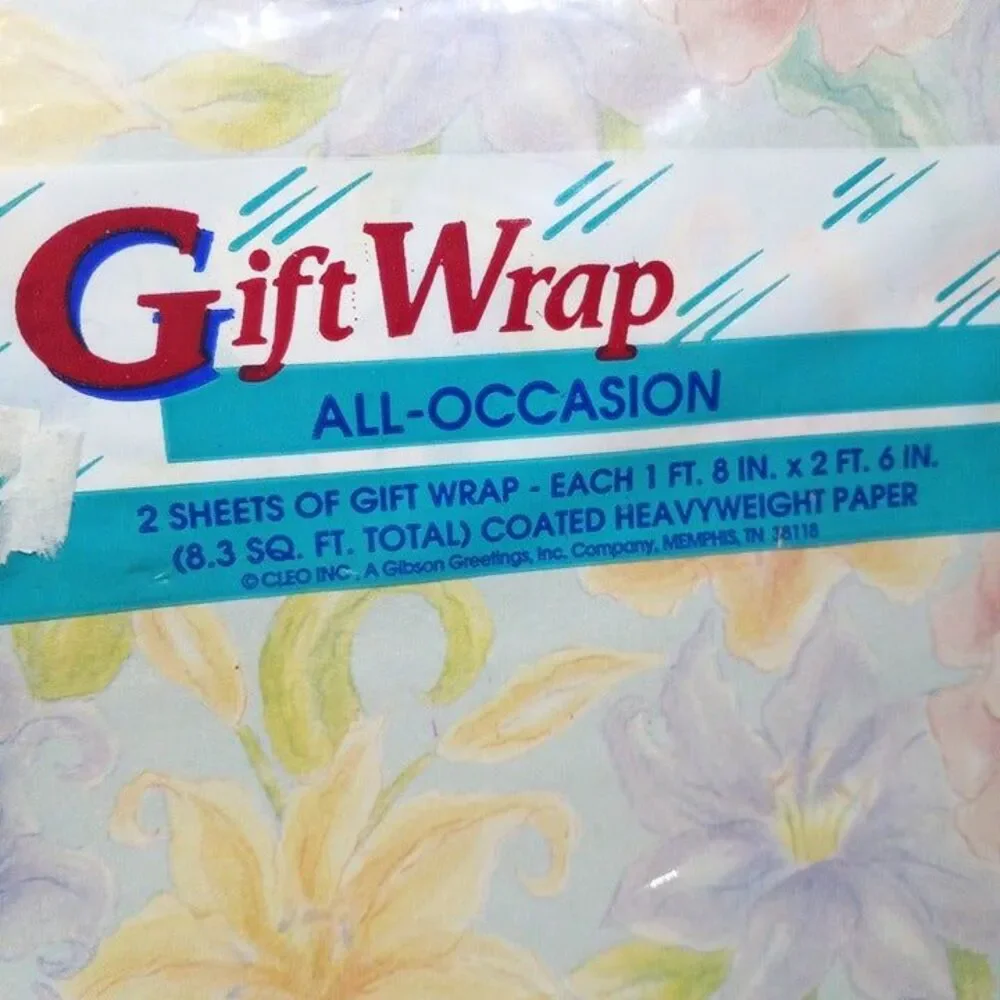 Vintage Cleo Gibson Greetings Floral Gift Wrap Sheets-Pastels-1980s-New